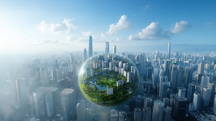 Poster - A Breathtaking Futuristic Cityscape with Eco Friendly Skyscrapers and Innovative Architecture Showcasing a Vision of Sustainable Urban Development and Smart City Technology