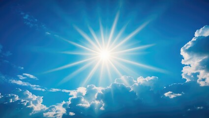 Aufkleber - Stunning blue sky featuring sunbeams and clouds. Sun rays.