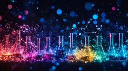 Poster - An image of superior quality featuring an array of chemistry instruments and devices, set against a dark backdrop, which highlights the bright, realistic hues
