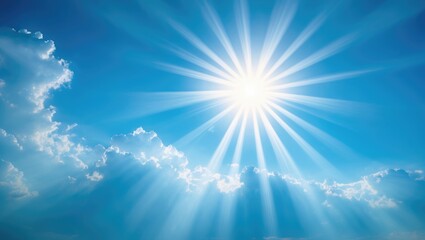 Aufkleber - Stunning blue sky featuring sunbeams and clouds. Sun rays.