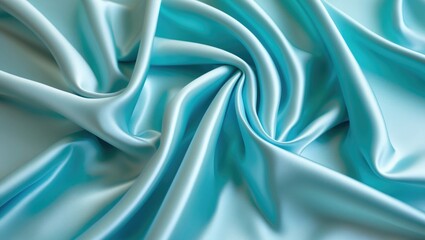 Poster - blue satin fabric with big folds, gentle abstract background
