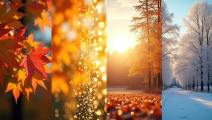 Poster - Stunning seasonal background - a collage of two seasons of the year. Bright and colorful pictures representing different times of the year.