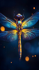 Wall Mural - glowing pixelated dragonfly in dark background