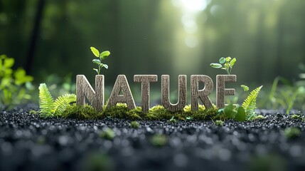 Poster - captivating 3d rendered nature typography design with verdant foliage and vibrant green leaves symbo