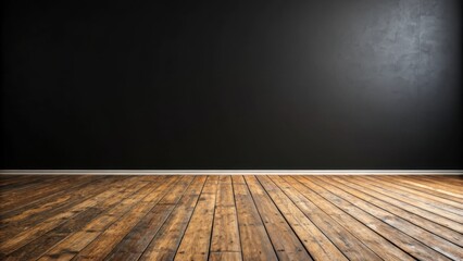 Poster - A Minimalist Interior Design Featuring a Black Wall and a Weathered Wood Floor