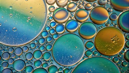 Fototapete - Abstract Macro Photography of Oil Droplets in Water, Evoking a Sense of Whimsical Wonder and Ethereal Beauty