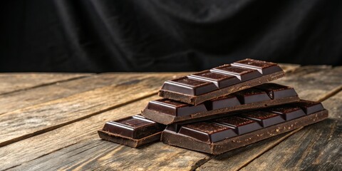 Aufkleber - A Stack of Dark Chocolate Bars Resting on a Weathered Wooden Surface