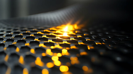 Wall Mural - honeycomb metal grid, glowing light