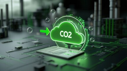 Poster - High Tech Digital Representing Carbon Dioxide Emissions Reduction and Environmental Sustainability Concepts
