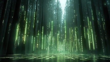 Poster - Hyper detailed Cybernetic Forest Filled with Radiant Digital Luminescence  This futuristic sci fi inspired landscape features a lush