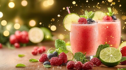 Poster - Refreshing Summer Berry Cocktails with Lime and Mint Garnish