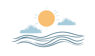 Wall Mural - minimalist vector line art of sun and clouds for weather and nature concepts