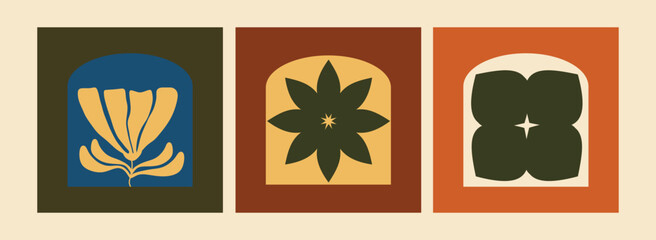 Poster - Set of wall decoration backgrounds with floral theme. Classic boho floral theme