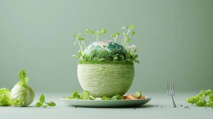 Poster - lush verdant botanical arrangement showcasing diverse greenery and fresh produce artfully displayed 