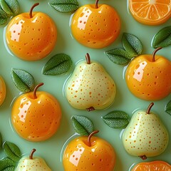 Poster - Minimalist 3D Fruit Pattern with Soft Shading and Clean Background for Captivating Aesthetic