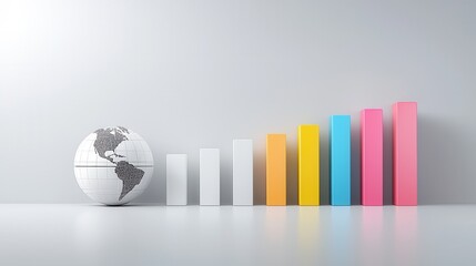 Poster - Visually striking 3D rendered of a global data visualization with various colored chart and graph elements on a plain white background depicting financial business or market analytics and performance
