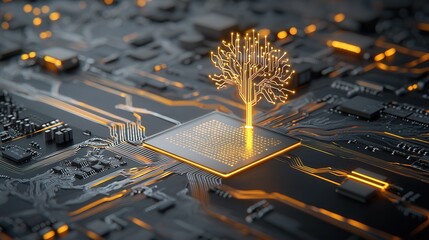 Poster - visually striking digital artwork featuring an intricate network of interconnected circuits processo