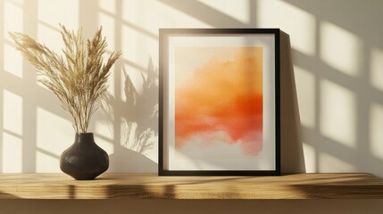 Poster - Golden sunlight filters through the window, casting playful shadows on a wooden surface