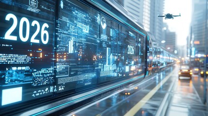 Poster - Futuristic cityscape with towering skyscrapers smart transportation and a high tech digital landscape
