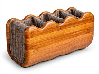 Wall Mural - Elegant wooden holder with soft fabric lining perfect for organizing and displaying items on a clean white background