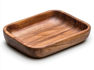 Wall Mural - Elegant wooden jewelry tray empty isolated on a clean white background showcasing natural wood grain and texture