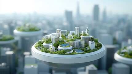 Poster - visionary 3d rendering of a futuristic eco city concept featuring a compact sustainable urban landsc