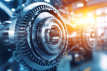 Aufkleber - Detailed Close-Up of Industrial Gear Mechanism in Workshop Setting