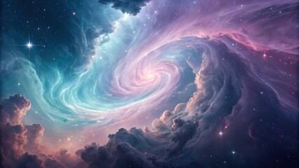 Poster - A swirling nebula with a vibrant cosmic dance of colors and glowing stars in a celestial landscape.