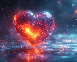 Poster - Glowing Heart Surrounded by Pulsating Neon Sound Waves   Representing Love Through Music and Rhythm