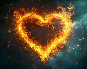Poster - Fiery Glowing Heart   Symbol of Passion and Energy