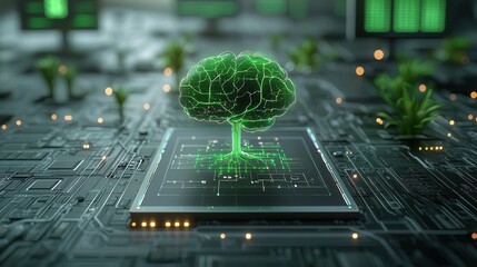 Poster - Surreal digital visualization showcasing the fusion of intelligence and organic natural elements highlighting the conceptual intersection of technology and the environment
