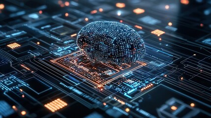 Poster - Captivating 3D rendering of a cybernetic sphere pulsing with digital energy