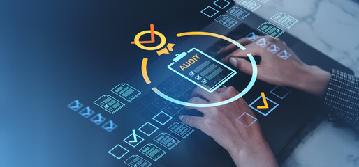 Poster - Digital audit process with holographic interface.