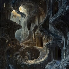 Canvas Print - surreal spiral cave architecture: a fantasy world
