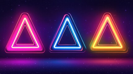 Fototapete - Triangular neon lights in vibrant colors against a starry night background, creating a modern ambiance