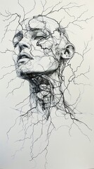 Leinwandbilder - Simple black ink drawing of a person with Myasthenia gravis on completely white background with important details