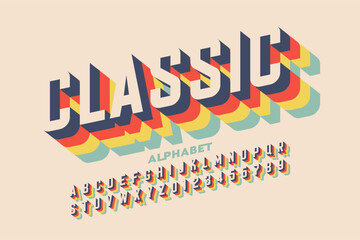Wall Mural - classic. retro style font design, alphabet letters and numbers vector illustration