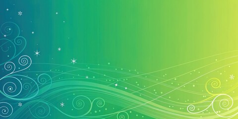 Fototapete - Abstract Green and White Swirling Background with Delicate Lines and Snowflake Motifs