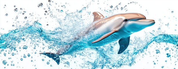 Aufkleber - Vibrant 3D Clay Style Dolphin Jumping Through Sparkling Water