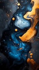 Wall Mural - Digital Technology Blue Gold fluid texture poster background