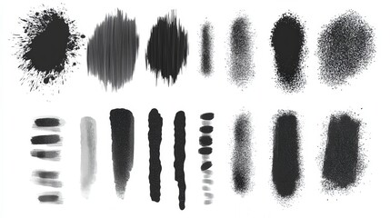 Poster - Various black paint strokes and textures on a white background for artistic applications