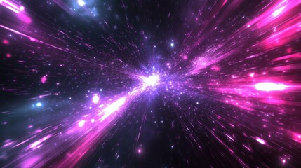 Poster - vibrant cosmic explosion with pink and purple hues, depicting a dynamic view of space travel