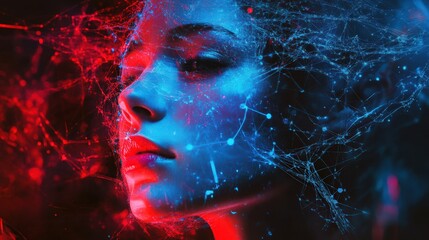 Poster - A neural network visualization with deep learning pathways glowing in blue and red hues.