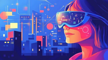 Aufkleber - a person wearing smart glasses, scanning a city for digital identity verification.