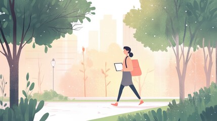 Poster - A professional stepping away from their desk for a walk in the park, embracing work-life harmony.