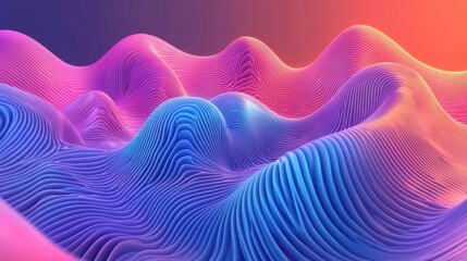 Fototapete - Vibrant abstract landscape of flowing waves in pink and blue hues, creating a surreal atmosphere