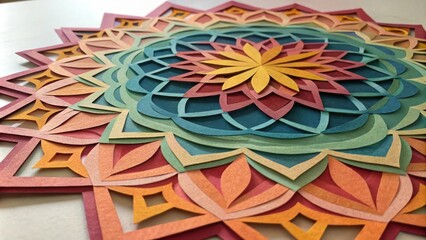 Leinwandbilder - Intricate Papercut Mandala in a Rainbow of Hues, a Tapestry of Layers and Patterns