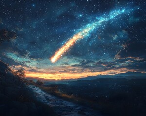 Wall Mural - glowing comet blazing through starry night sky with cosmic tail