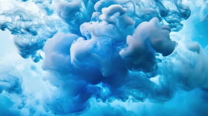 Poster - swirling blue and white ink clouds creating an abstract underwater scene with soft lighting