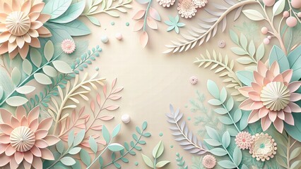 Aufkleber - A delicate arrangement of paper flowers and leaves in pastel colors, forming a floral frame.